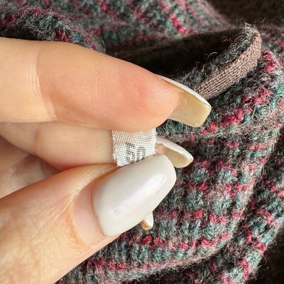 Vintage Chunky Wool Knit‎ Grandpa Sweater Sz L Made in Italy Plaid Print Boxy - Picture 4 of 7